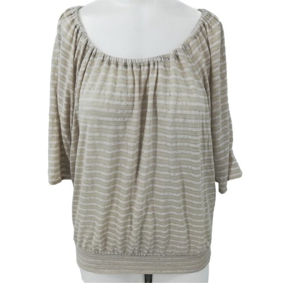 LOFT Beige Striped Long Sleeve Top - Picture 1 of 12